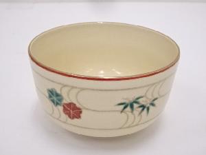 京焼　東雲窯造　金彩色絵流水に草花茶碗